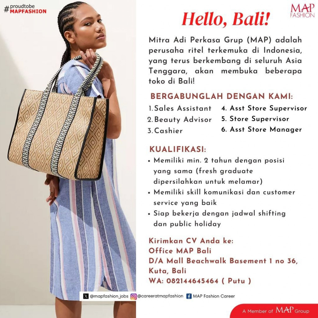 info loker dari MAP FASHION Kualifikasi dan persyaratan yuk cek postingan diatas Sobat Perinaker.